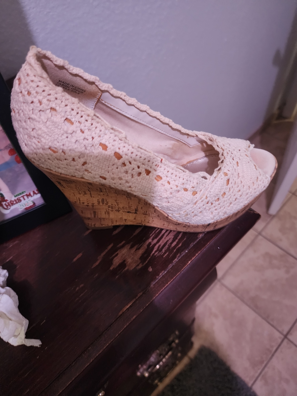 Bakers Cream Crochet Peep-Toe Cork Wedge
